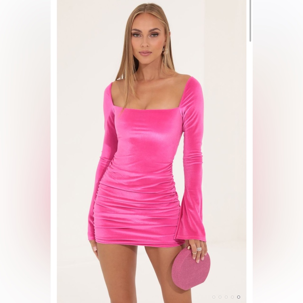 Lucy in the Sky pink velvet long sleeve mini dress